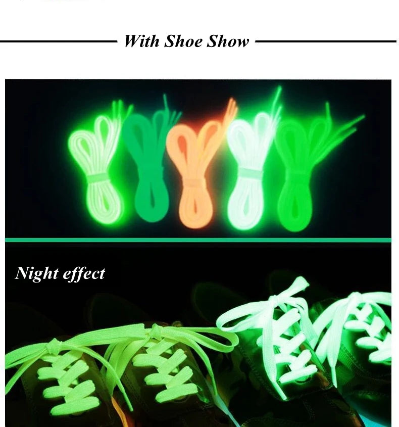New 1 Pair Luminous Shoelaces Flat Sneakers Canvas Shoe Laces Glow In The Dark Night Color Fluorescent Shoelace 80/100/120/140cm