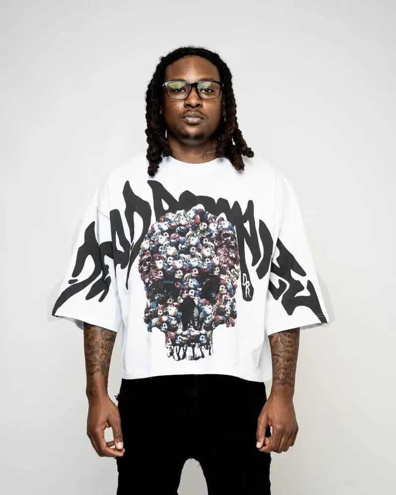 Y2k New Summer Street Skull Letter Printed Short-sleeved Shirt Women Clothing Harajuku Retro Gothic Punk Oversized T-shirt Men