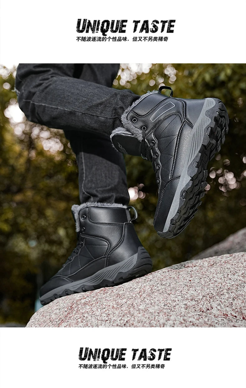 NeW Men Winter Snow Boots For Waterproof Leather Sneakers Super Warm Men's Boots Outdoor Male Hiking Boots Work Shoes Size 39-48
