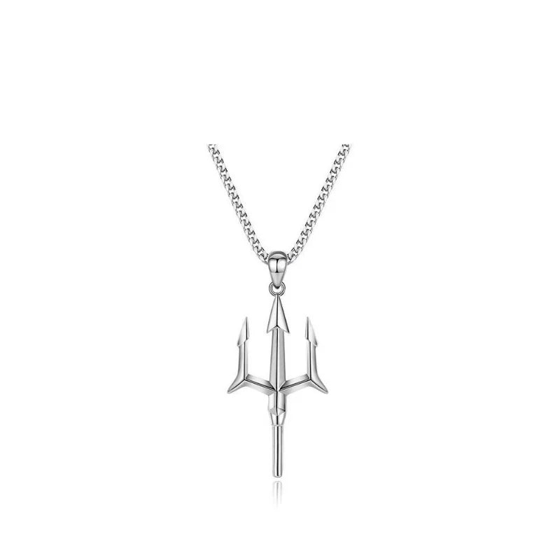 Retro Mythical Poseidon Overseas Trident Harpoon Pendant Necklace Men\'s and Women\'s Fashion Trend Cool Jewelry
