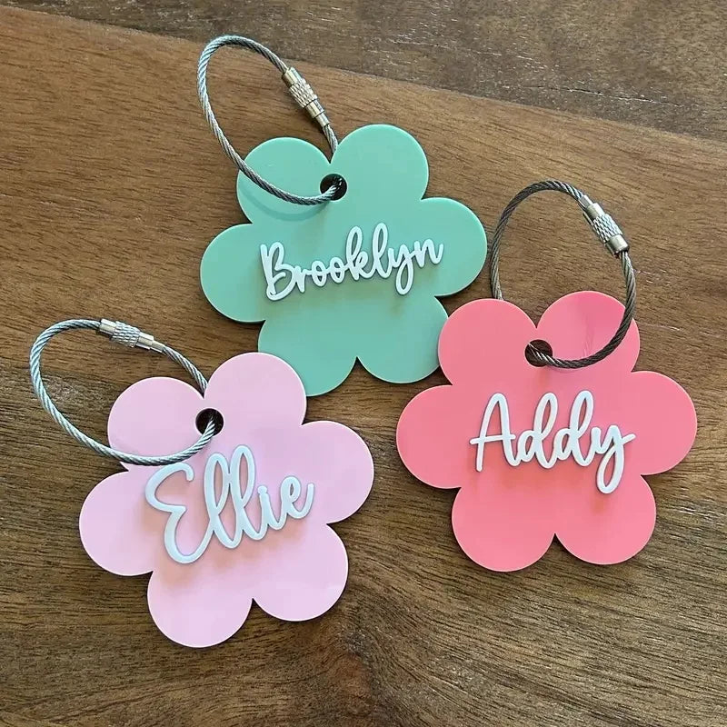Customizable Flower-Shaped Acrylic Keychain Pendant - Personalized Name Tag with Steel Wire Loop, Durable Luggage Tag Charm, Ide
