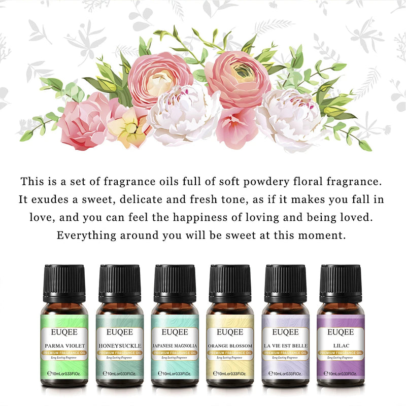 EUQEE Premium Fragrance Oils Set For Men & Women-6x10ml,Scented Essential Oil for Diffuser, Aromatherapy,Candle Making, DIY Soap