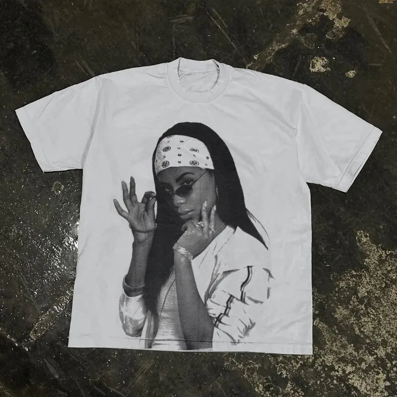 2024 Summer Fashion Brand Clothing Harajuku Trendy Oversized Short-sleeved Tops Y2k Gothic Retro Portrait Print Couple T-shirt
