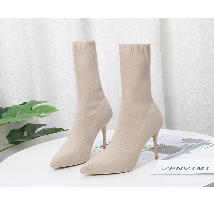 Sexy Sock Boots Knitting Stretch Boots High Heels for Women Fashion Shoes 2024 Spring Autumn Ankle Boots Female