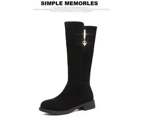 2024 New Women Warm Plush Snow Boots Snow Casual Flat All-match Cotton Fashion Side Zipper Winter Shoes Thigh High Boot Black