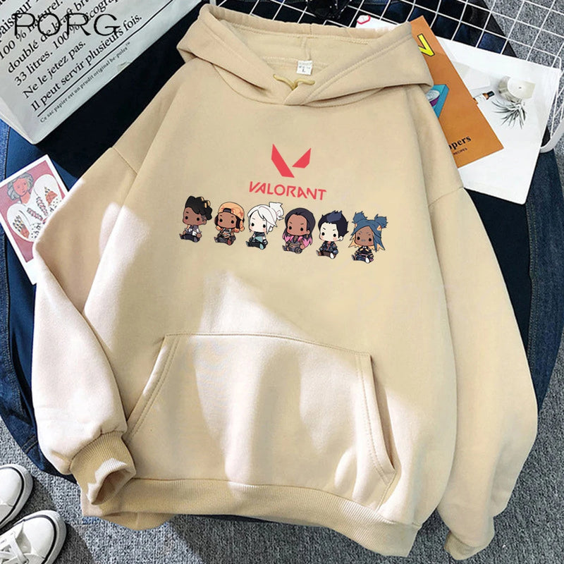 Valorant Anime Hoodie Jett Killjoy Streetwear Oversized Sweatshirt Cute Cartoon Print Top Unisex Students Pullovers