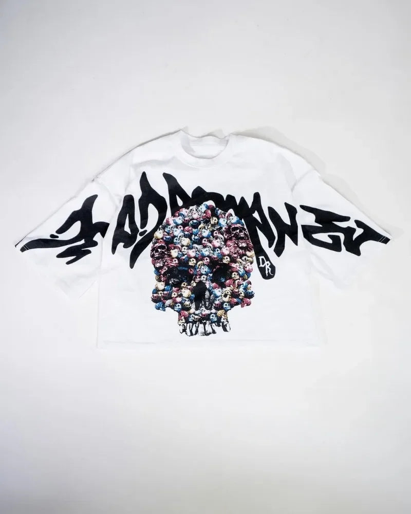 Y2k New Summer Street Skull Letter Printed Short-sleeved Shirt Women Clothing Harajuku Retro Gothic Punk Oversized T-shirt Men