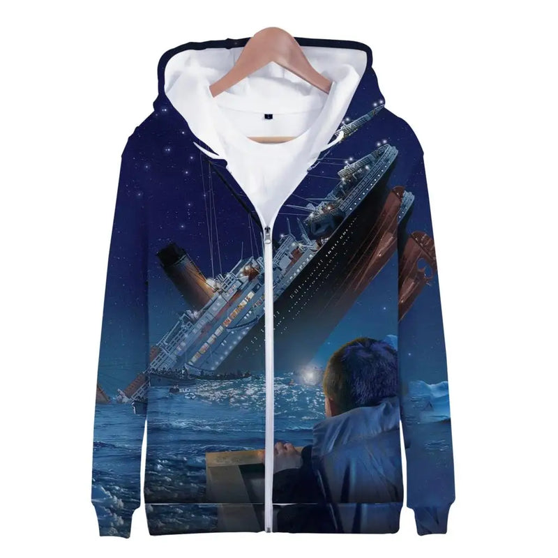 Hoodies Movie Titanic 3D Print Zipper Sweatshirts Boys Girls Children Fashion Long Sleeve Oversized Sweatshirt Hoodie Tracksuits