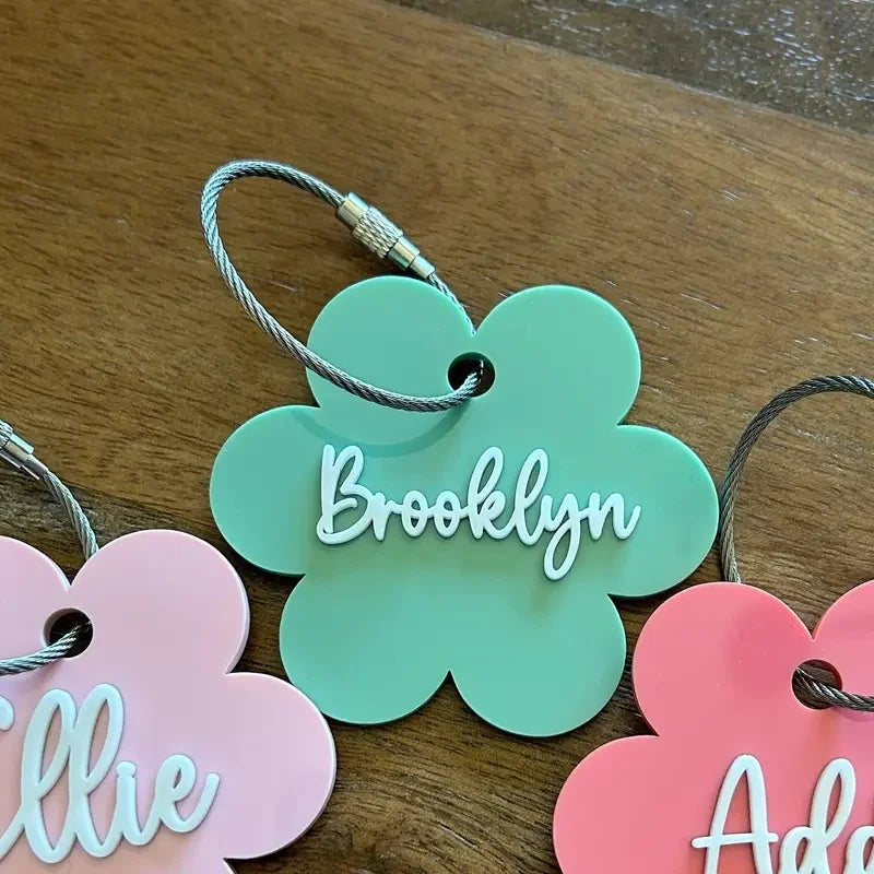 Customizable Flower-Shaped Acrylic Keychain Pendant - Personalized Name Tag with Steel Wire Loop, Durable Luggage Tag Charm, Ide