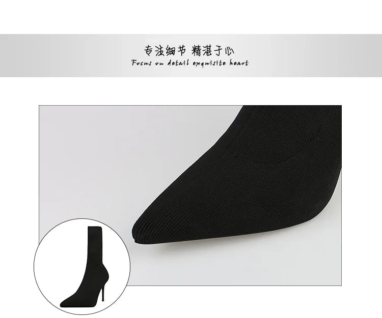 Sexy Sock Boots Knitting Stretch Boots High Heels for Women Fashion Shoes 2024 Spring Autumn Ankle Boots Female
