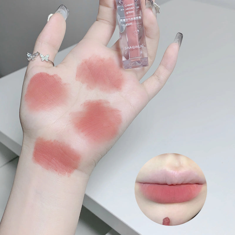 Lip Mud Milk Cream Air Velvet Lip Glaze Matte Velvet Soft Mist Vegan White Waterproof Sweatproof Non-Stick Cup Lipstick