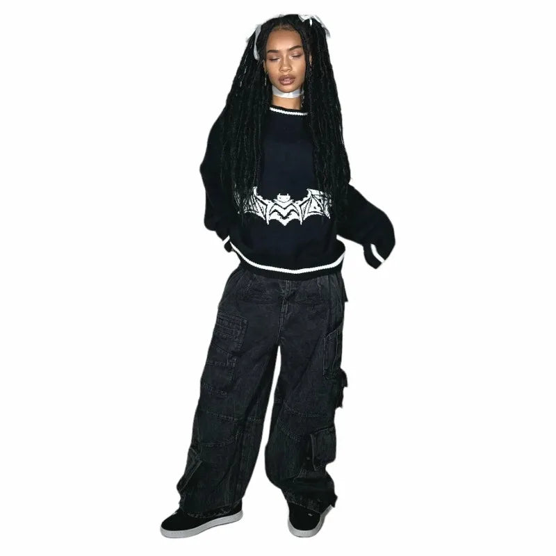 Y2K Fashion Baggy Jeans Denim Cargo Pants Womens Vintage Multi Pocket High Waist  New Harajuku Gothic Wide Trouser Streetwear